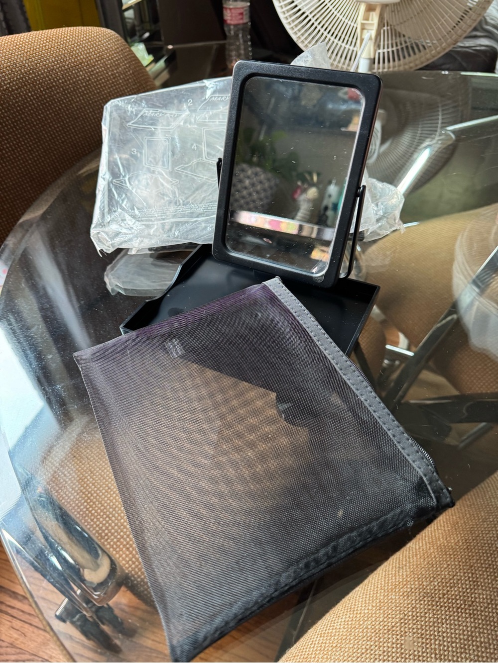 Lot of 4 Mary Kay Black Folding Travel Mirror with Black Mesh Pouch